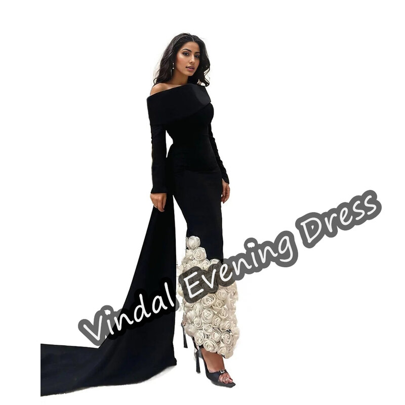 Vindal sukienka wieczorowa na jedno ramię syrena do kostek elegancki wbudowany biustonosz saudyjski arabski krepa długie rękawy dla kobiety 2024