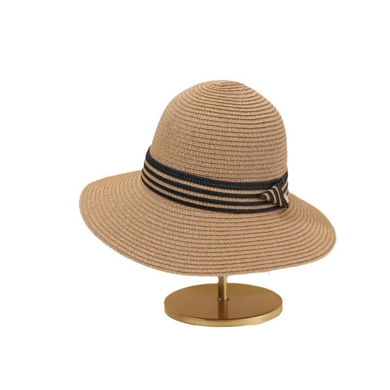 Feminino francês elegante chapéu de palha, verão praia férias chapéu de sol, simples casual compras aba grande