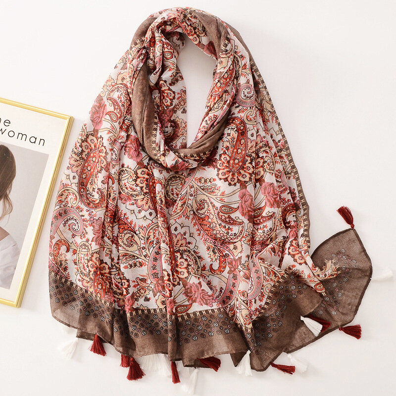 Écharpe Vintage en Coton à Imprimé Cajou pour Femme, Châle de Plage, Hijab Musulman, Luxe