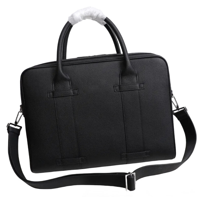 Men's Black Leather Business Computer Briefcase Large Capacity Tote Bag