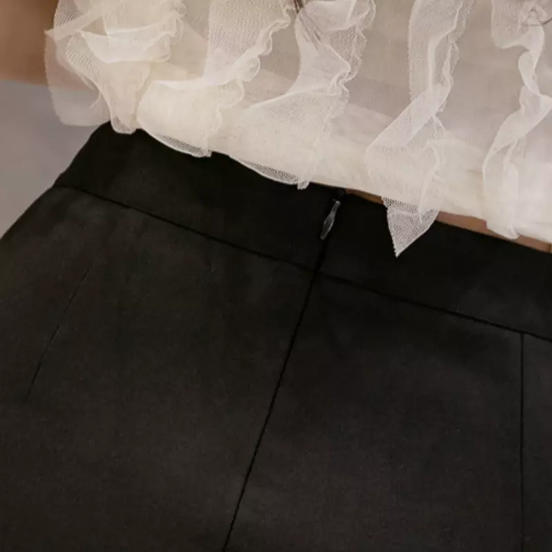 2024 New Spring Summer Patchwork Irregular Package Hip Bodycon Skirt Women Sexy High Waist Elegant Folds Black Mini Short Skirts