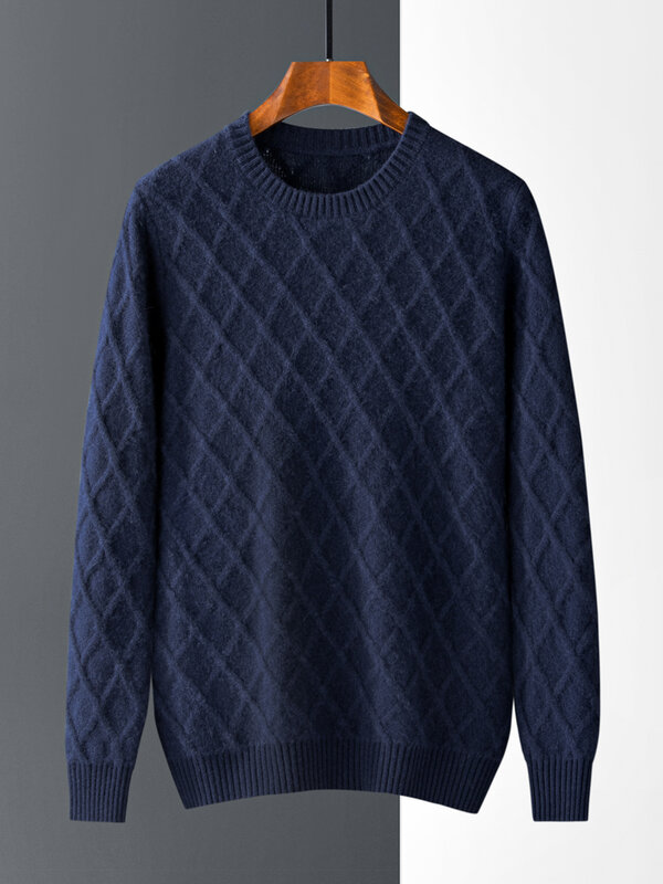 Męska jesienno-zimowa nowa 100% kaszmirowa odzież z okrągłym dekoltem z długim rękawem sweter męski luźny Plus rozmiar prosta koszula dzianina casualowa