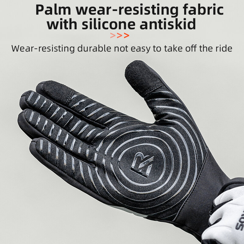 ROCKBROS zimowe ciepłe rękawiczki z ekranem dotykowym rękawice rowerowe na cały palec rękawice na rower górski antypoślizgowe silikonowe termiczne rękawice narciarskie palmowe