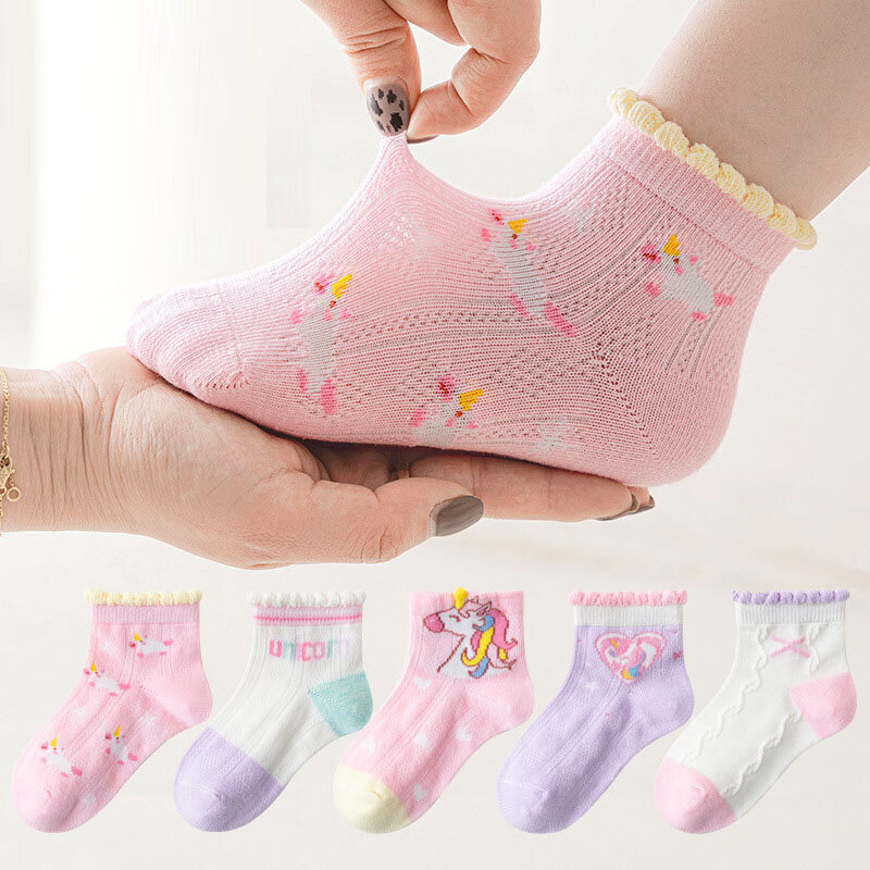 5 paia/lotto calzini di cotone per bambini Teen Girl Boy Baby Student Fashion Mesh Soft Cute Cartoon per l'estate 1-12 anni nuovi calzini per bambini