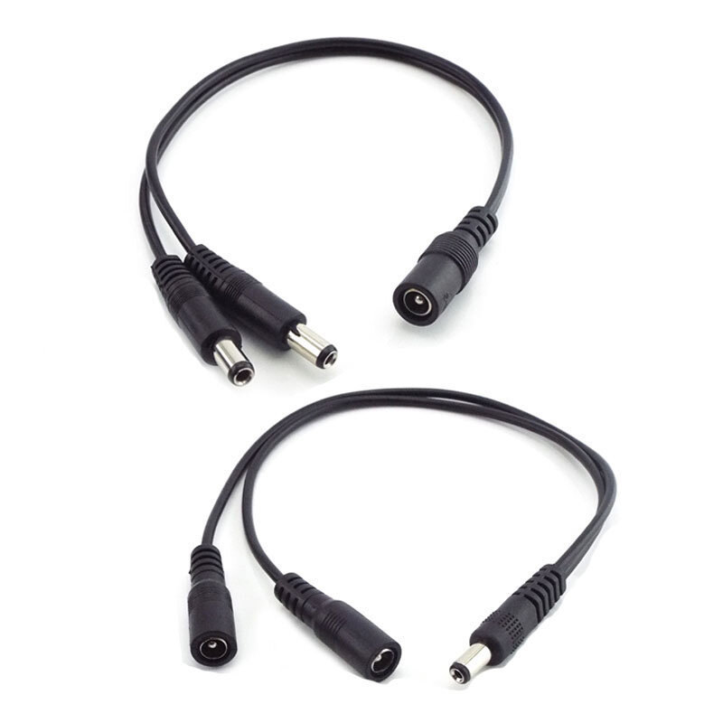 5.5mm*2.1mm 1 Female To 2 Male Connector Male To Female Plug DC Power Splitter Cable CCTV LED Strip Light Power Supply Adapter L