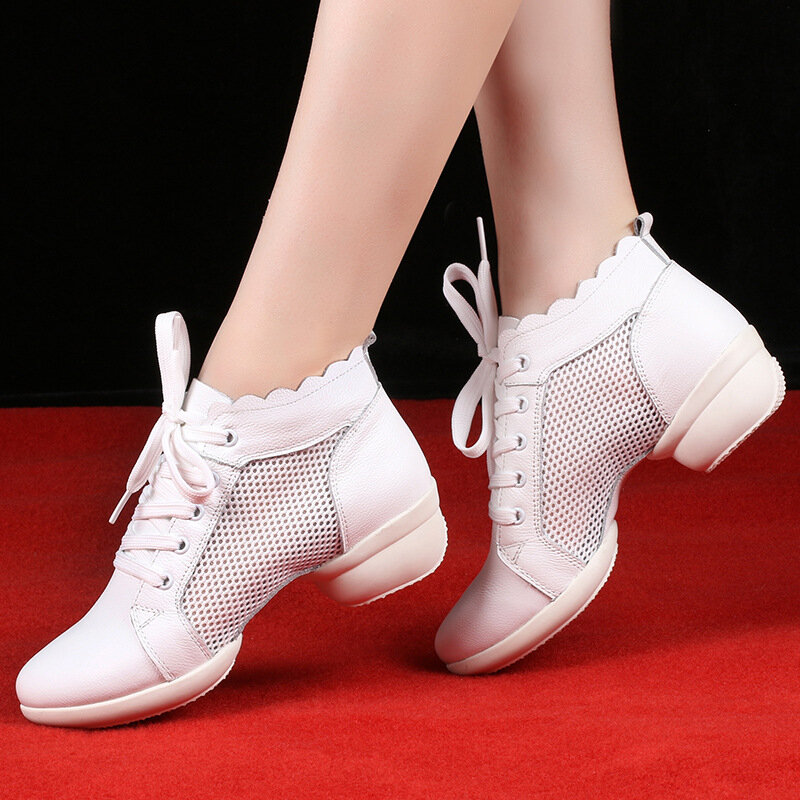 Sapatos esportivos para as mulheres de fitness sapatos de dança moderna grande sapatos femininos oco respirável jazz sapatos de dança de couro tênis
