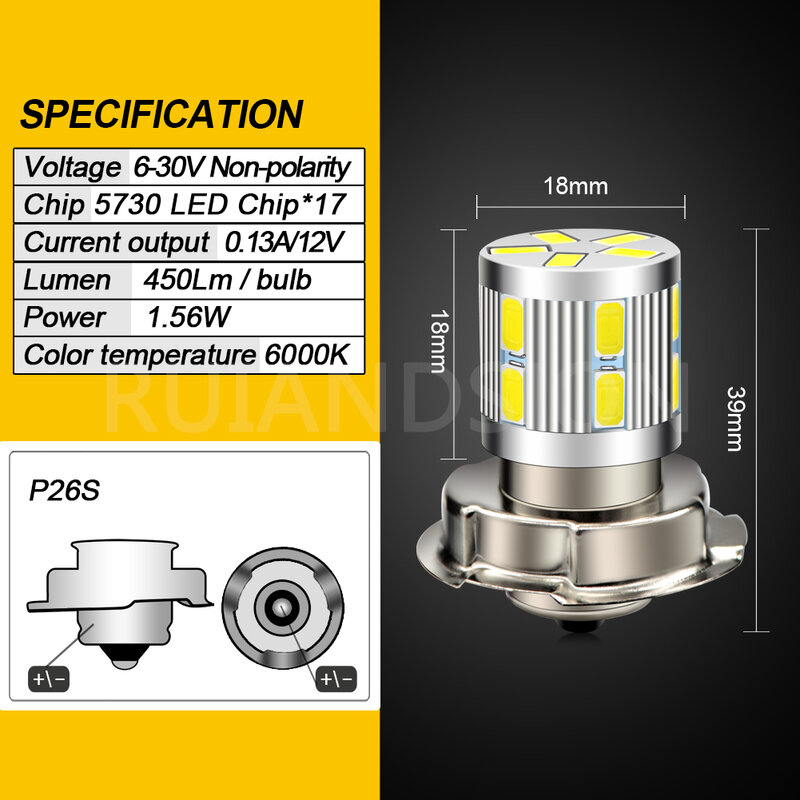 Phare antibrouillard LED S3 pour Moto, 1 pièce, P26S, ampoules 6V, 12V, 24V, 4300K, 6000K, blanc