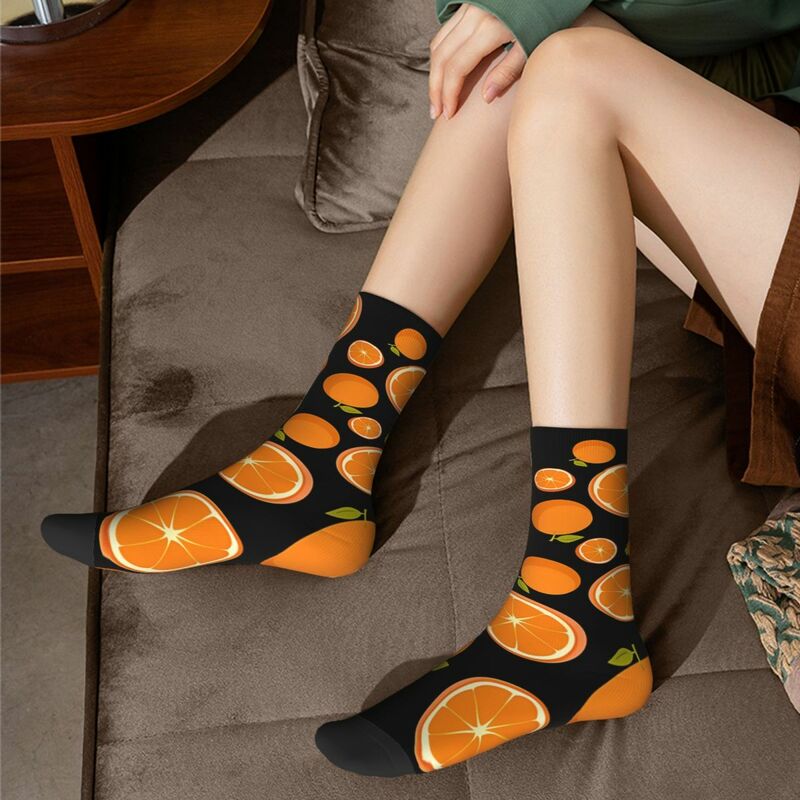 ถุงเท้าผู้ชายลายส้มมีความสุขถุงเท้าลายพิมพ์ลายสไตล์สตรีทอาหารถุงเท้าแบบลำลองสไตล์สตรีท