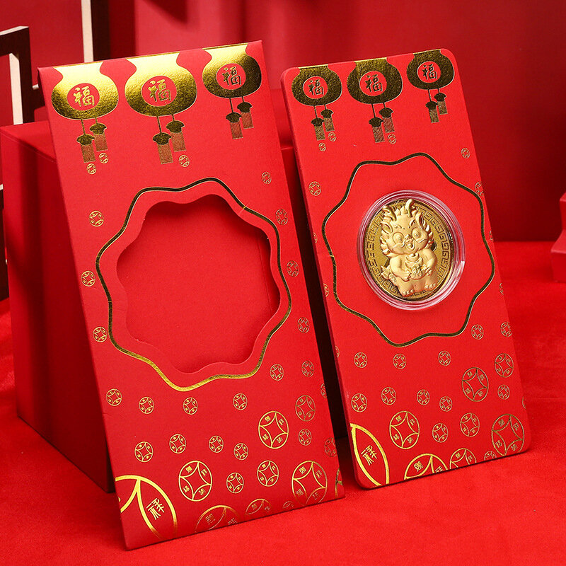 1 buah amplop merah Tahun Baru Tiongkok 2024 amplop uang keberuntungan Naga paket merah dengan koin emas Hong Bao untuk dekorasi Festival Musim Semi