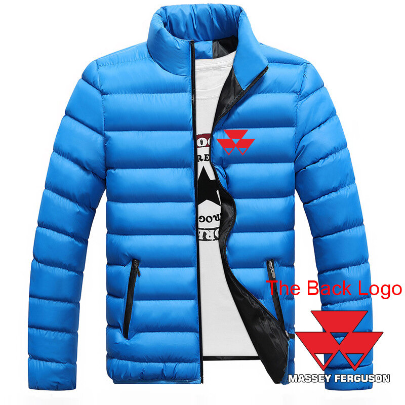 2023 Winter New Massey Ferguson Logo Print Down Coat Man's Solid Color Padded Hooded Zipper Cardigan Hooded Lightweight Slim Top