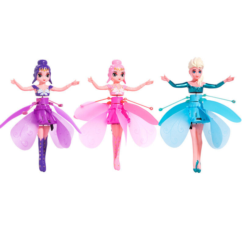 Boneka peri bunga, mainan helikopter simulasi menari, mesin induksi gerakan pesawat menari bercahaya, hadiah anak perempuan