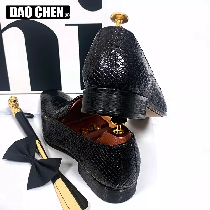 LUXURY MEN'S LOAFERS SHOES SNAKE PRINTS CASUAL MEN DRESS SHOES BLACK SLIP ON LOAFERS OFFICE WEDDING LEATHER SHOES MEN