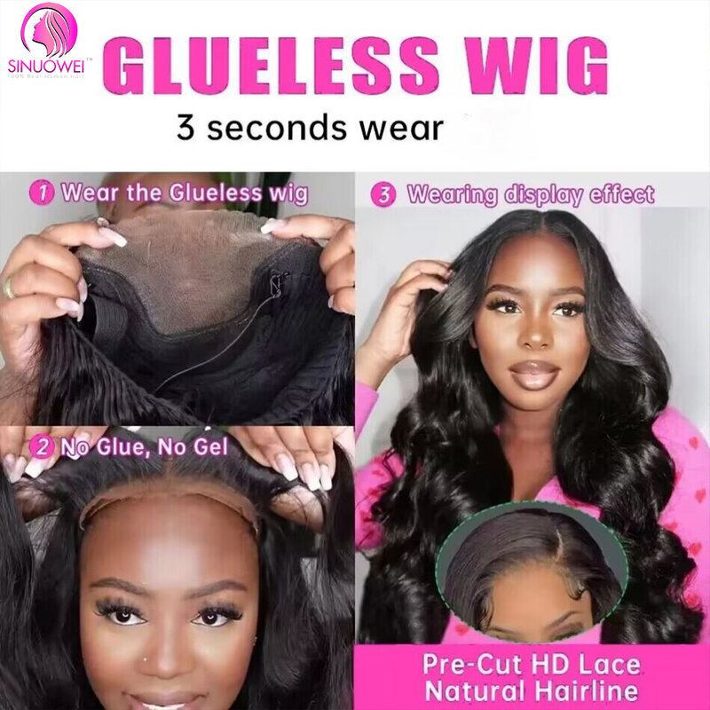 Glueless Body Wave Lace Front Perucas para mulheres, cabelo humano pré-arrancado, perucas frontais de renda HD, sem cola, 13x4, à venda