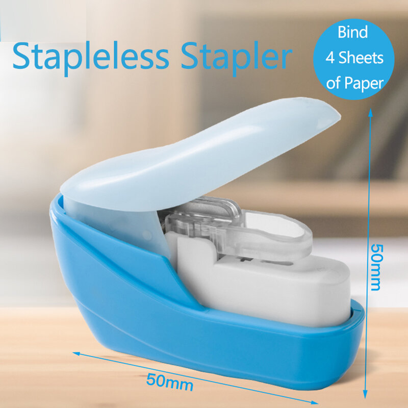 Stapler kertas buku Mini portabel, perlengkapan kantor sekolah Stapler tanpa kawat baru