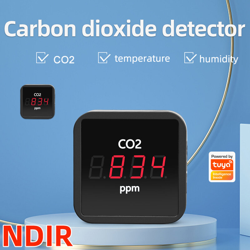Tuya الذكية واي فاي/زيجبي ثاني أكسيد الكربون للكشف عن الاستشعار ندير الأشعة تحت الحمراء CO2 درجة الحرارة والرطوبة الكشف عن نوعية الهواء Co2 متر