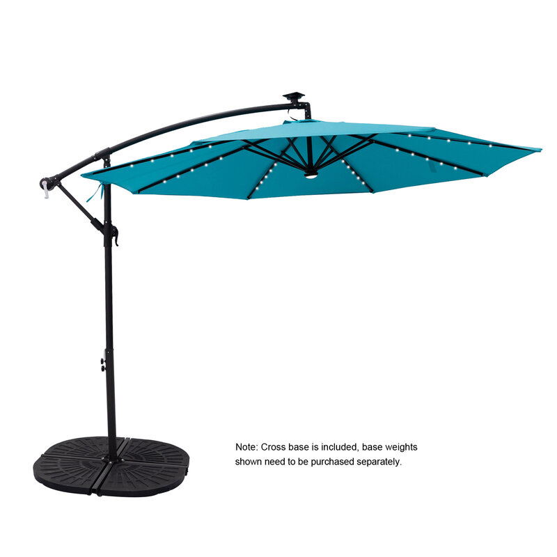 10 ft Offset Cantilever Outdoor Patio Umbrella with Solar LED Lights with Cross Base Stand