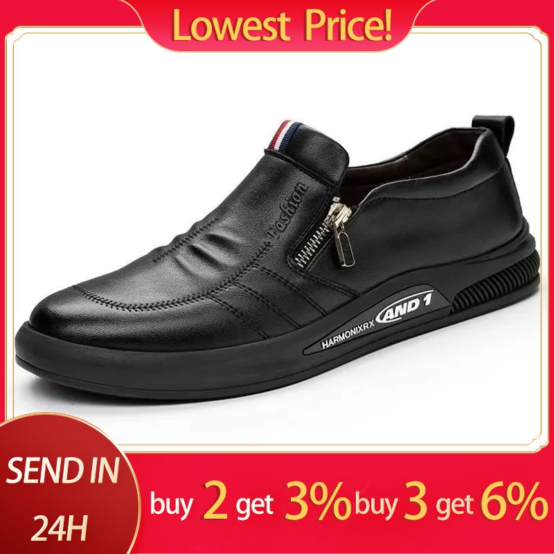 Men's Casual Leather Shoes Trend Brand Loafers for Men Summer Zip Flat Man's Sneakes Business Comfortable Driving Shoe Moccasins