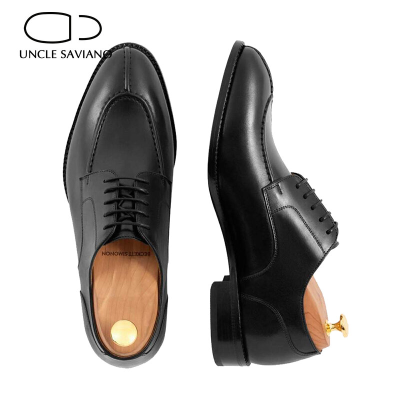Sepatu Bisnis Buatan Tangan Asli Kulit Asli Sepatu Pria Terbaik Gaun Desainer Pengantin Pria Gaya Derby Hitam Paman Saviano untuk Pria