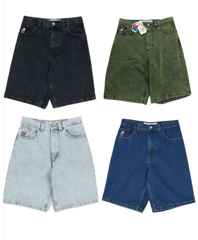 Harajuku Y2K Polar Big Boy denim shorts hip-hop cartoon characters embroidered baggy denim shorts for men and women Streetwear