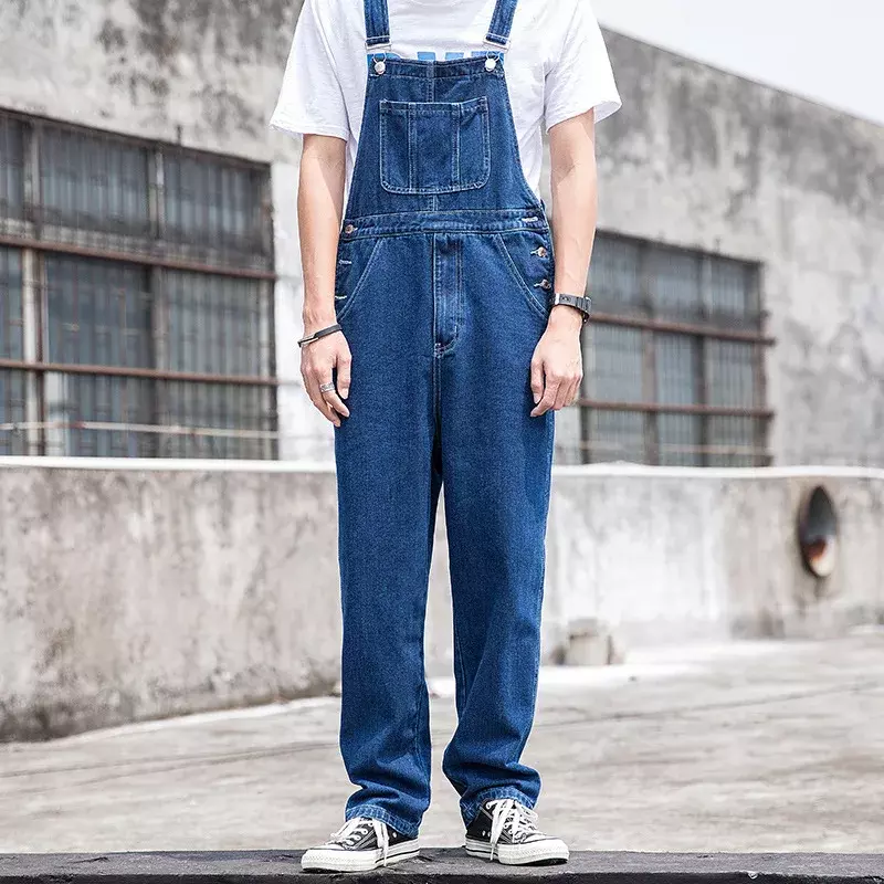 Синие мужские подтяжки свободные прямые рабочие брюки унисекс цельные подтяжки для инструментов брюки мужской джинсовый комбинезон