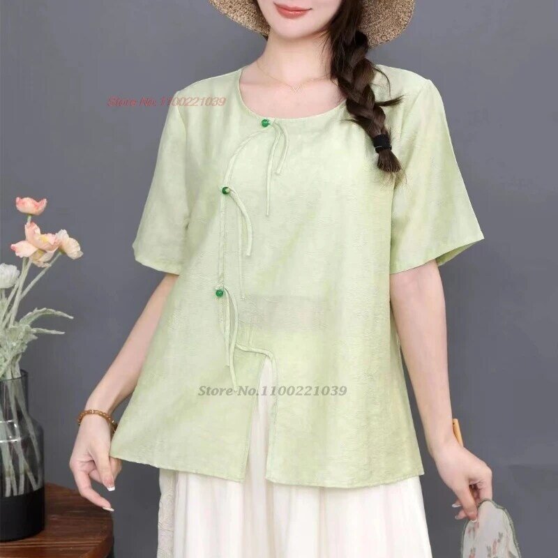 Blusa chinesa solta tradicional para mulheres, tops hanfu, estilo folclórico retrô, streetwear, terno tang, estilo étnico, 2024