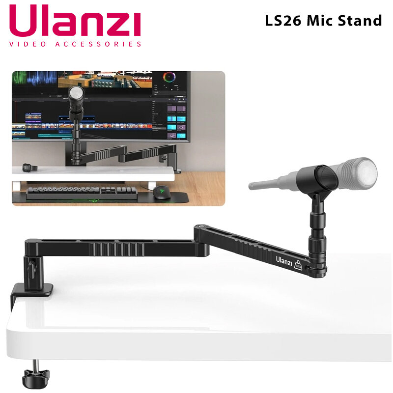 Ulanzi LS26 soporte de micrófono de bajo nivel, brazo de soporte de micrófono de escritorio, Clip de abrazadera ajustable, ajuste de ángulo múltiple y estiramiento