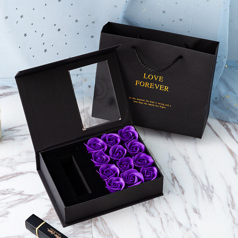 Soap Rose Flower Jewelry Box, Presentes portáteis Embalagem Saco, Adequado para Namorada, Mãe, Natal, Valentim, Dia das Mães, Birthday Party, Novo