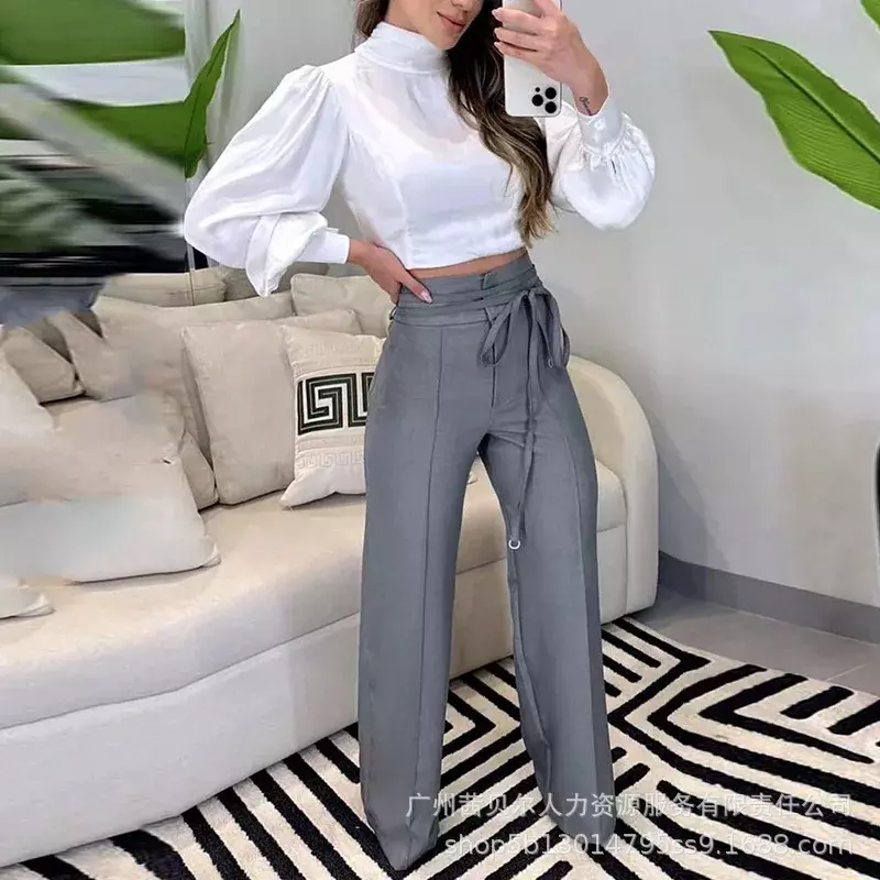 Pantalon gris taille haute pour femme, pantalon décontracté, nouveau, 2023