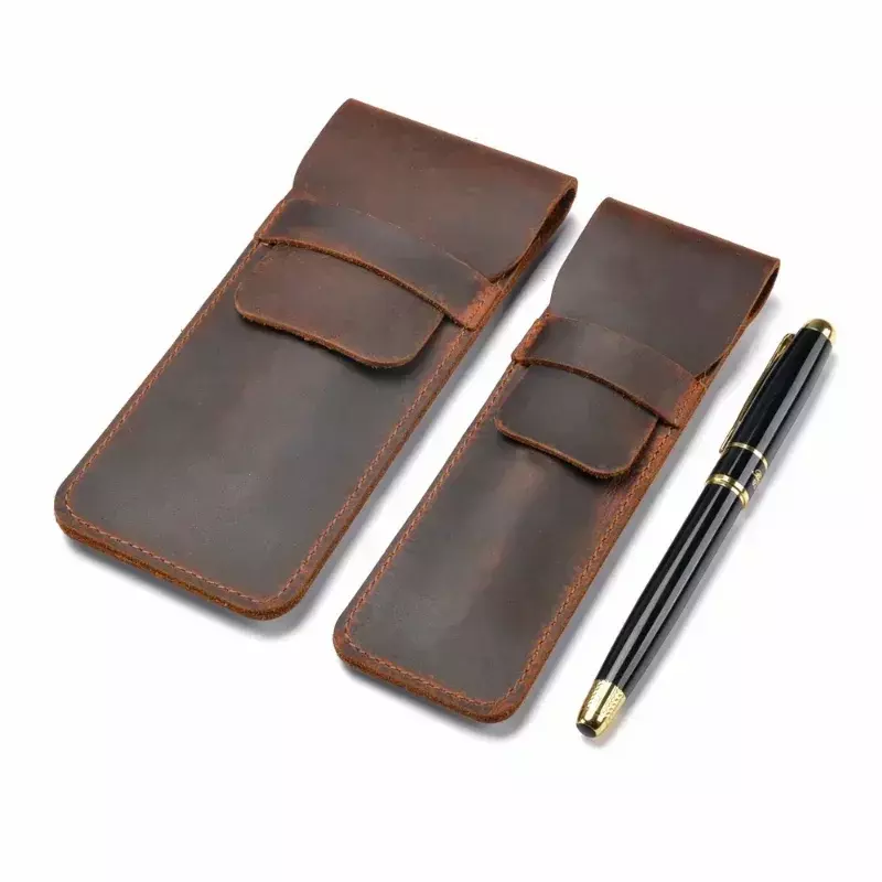 Handmade Genuine Leather Pencil Bag Cowhide Fountain Pen Case Holder Vintage Retro Style Accessories for Travel Journa