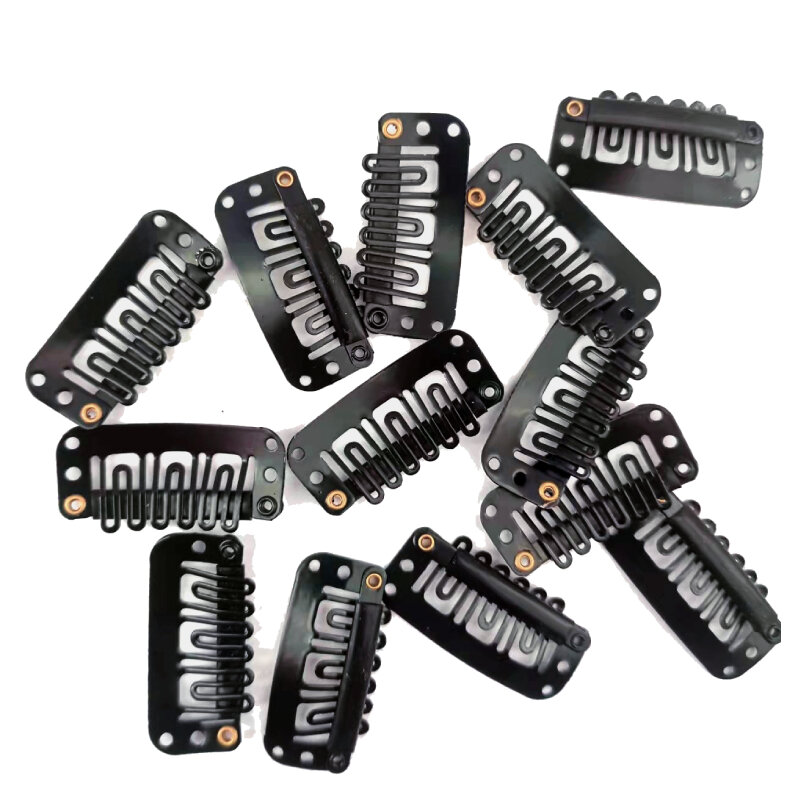 10 pcs Metal Snap Clips for Hair Extension Stainless Steel Wig Clips Comb Black Hair Clip Extension Hair Accessories