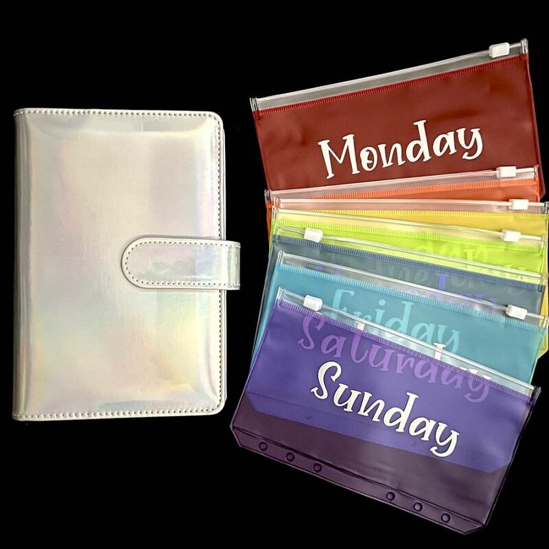 A6 Binder Pockets PVC Binder Loose Leaf Bag Rainbow 7 colors Zipper Folders For 6-Ring Notebook Binder Pouch Document Filing Bag