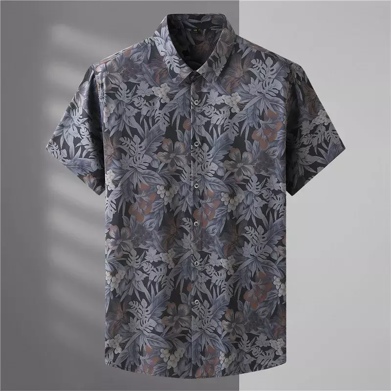 Camisa de manga curta super grande masculina, camisa fina com impressão digital, micro maré elástica, plus size, 2XL, 8XL, 9XL, 10XL, nova chegada, verão