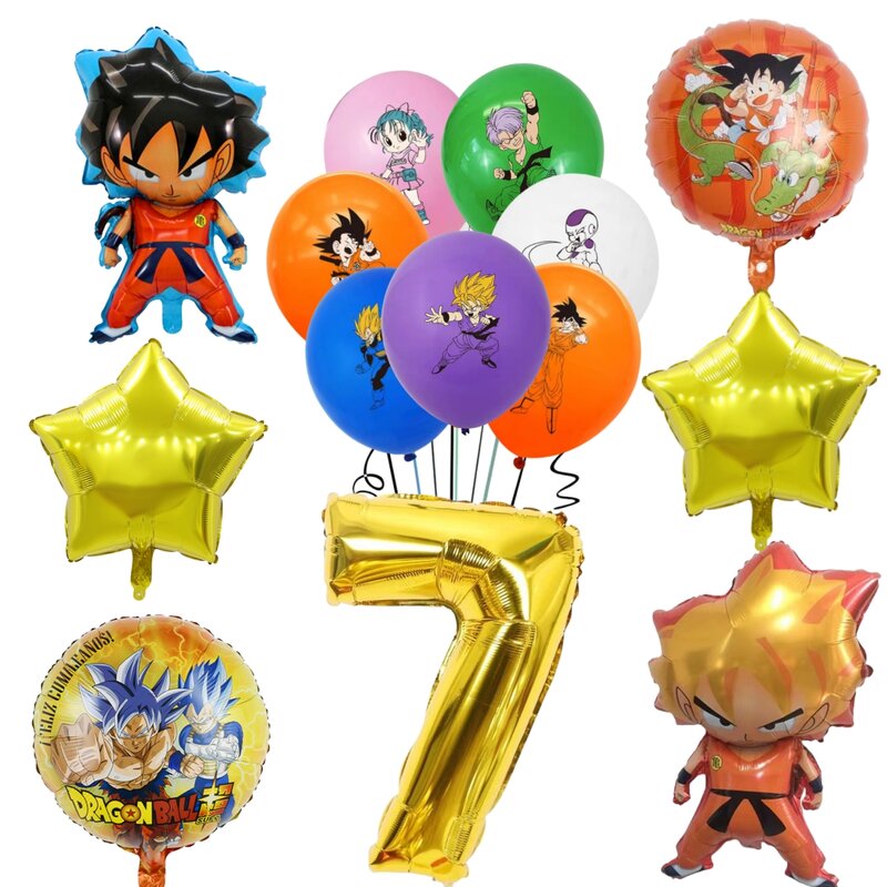 Decoración de fiesta de cumpleaños de Dragon Ball, pegatina de paja, globos de bolso, decoración de pastel de feliz cumpleaños, telón de fondo, suministros de favores de fiesta