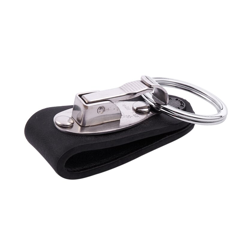 2X Stainless Steel Keyring Design Faux Leather Belt Loop Key Chain
