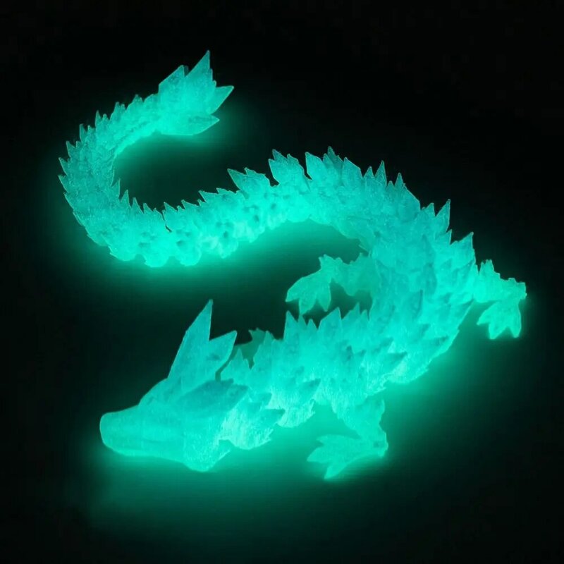 Tangki ikan 3D dicetak patung naga berartikulasi hadiah Natal mainan Fidget naga kristal dengan sendi dapat digerakkan