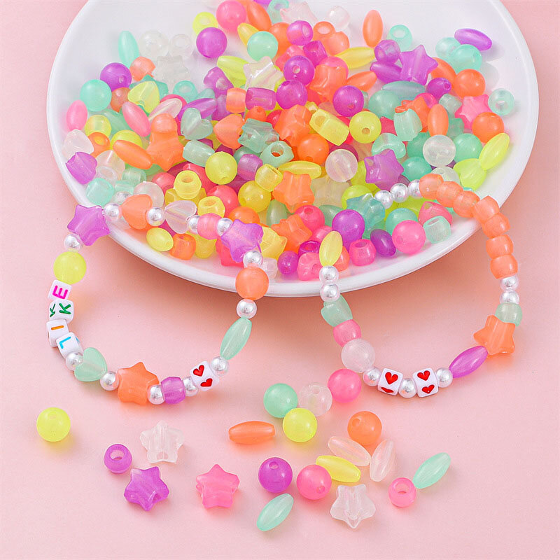 Kinder Acryl bunte Spacer Perlen leuchtend für Schmuck Markierung Halskette Armband Zubehör DIY handgemachte Mädchen machen Spielzeug