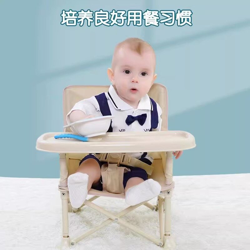Kursi Booster perlengkapan furnitur bayi, kursi makan portabel perjalanan lipat anak-anak dengan kursi makan luar ruangan pantai