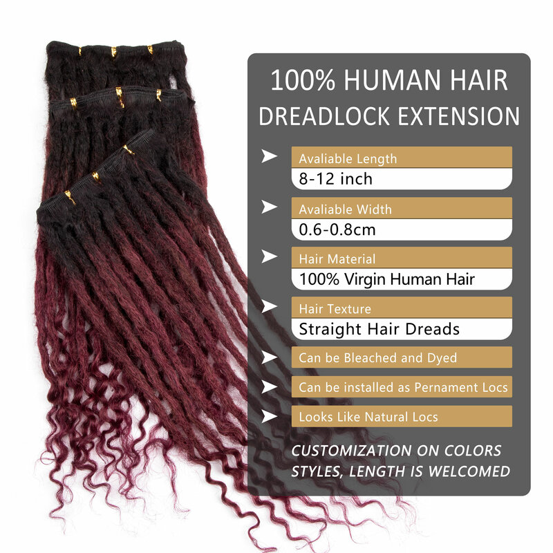 TBug-extensiones de cabello humano para hombre y mujer, mechones virgen Loc reales, rastas hechas a mano, extremos rizados