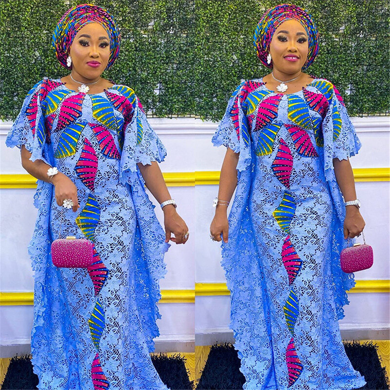 MD Plus Size afrykańskie koronkowe sukienki eleganckie kobiety tradycyjne Dashiki Boubou wesele Hippie suknia turcja nosi dla pań