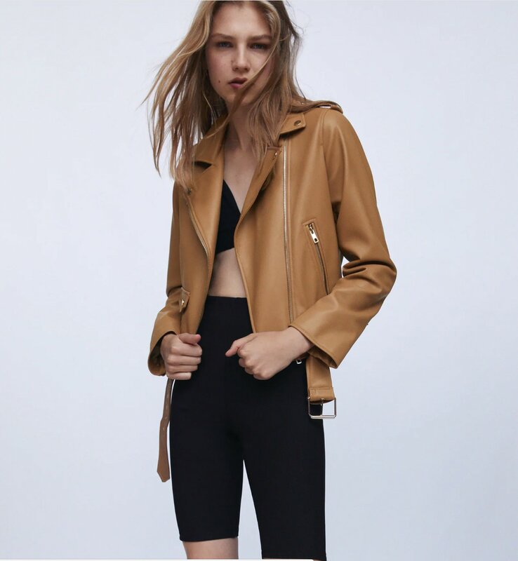 2024 Autumn and Winter New Women's Leather Jacket Motorcycle Zipper Jacket Slim Fit Fashion Short Coat Multiple Colors Availa