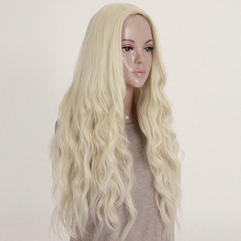 Princess Blonde Wavy Curly Wig Honey Blonde Color Brazilian Remy Body Wave Cosplay Party Full Wig High-temperature Fiber Hair