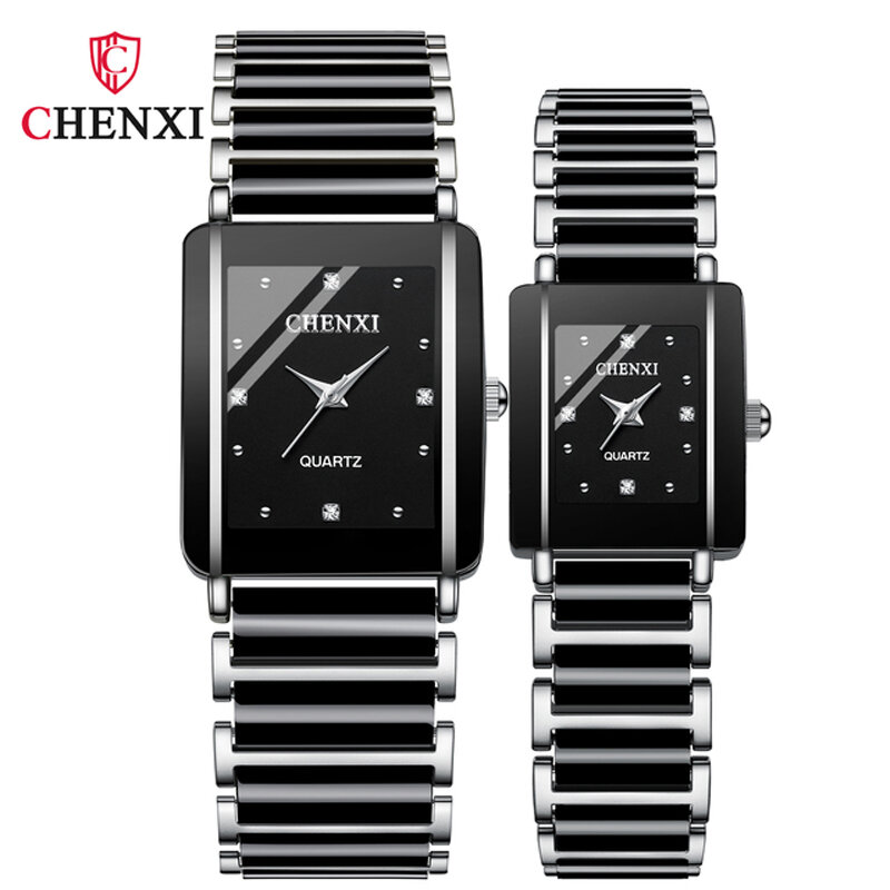 CHENghts-Montre-bracelet à quartz de luxe en céramique pour hommes et femmes, noir et blanc, horloge pour couple, cadeau pour amoureux, 104A