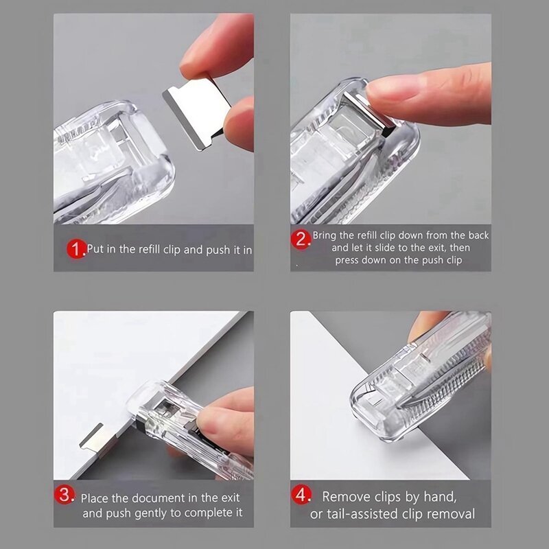 Handheld Paper Clip Dispenser, Portable Fast Paper Clipper With 50 Reusable Silver Metal Clips For Desktop Document Durable