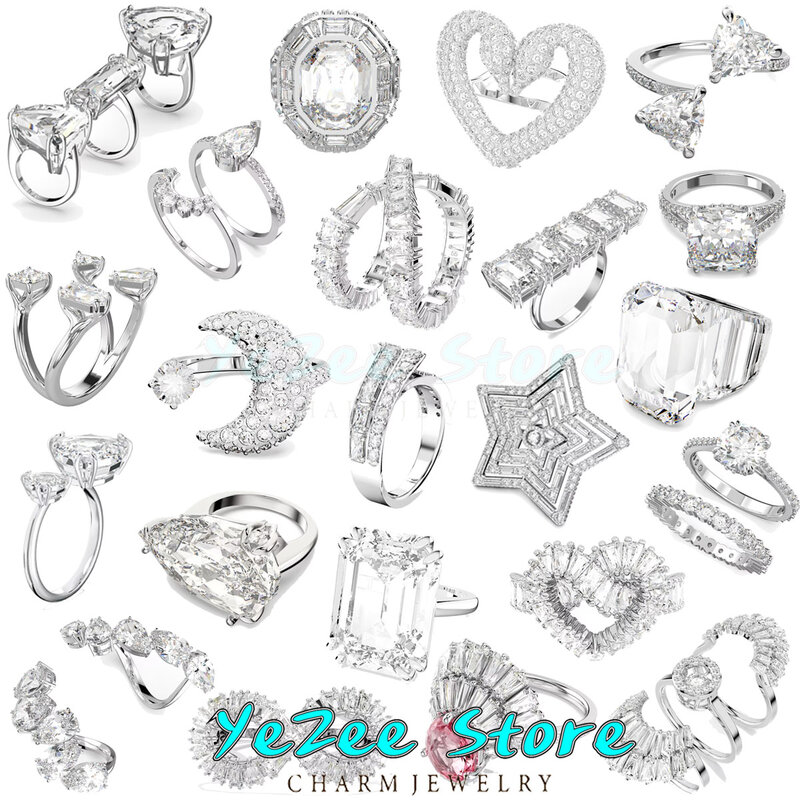 Perhiasan asli 2024 seri cincin putih berkilau zirkon kristal bulan cinta kualitas tinggi butik hadiah pesta untuk wanita dengan Logo
