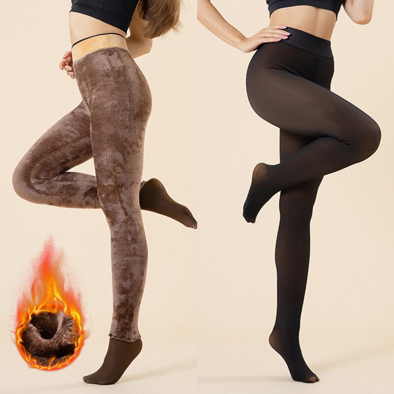 2024 Women One Line Gear Fleece Tights Warm Winter Sexy Fashion Pantyhose New Translucent Stockings Thermal Elasticity Leggings