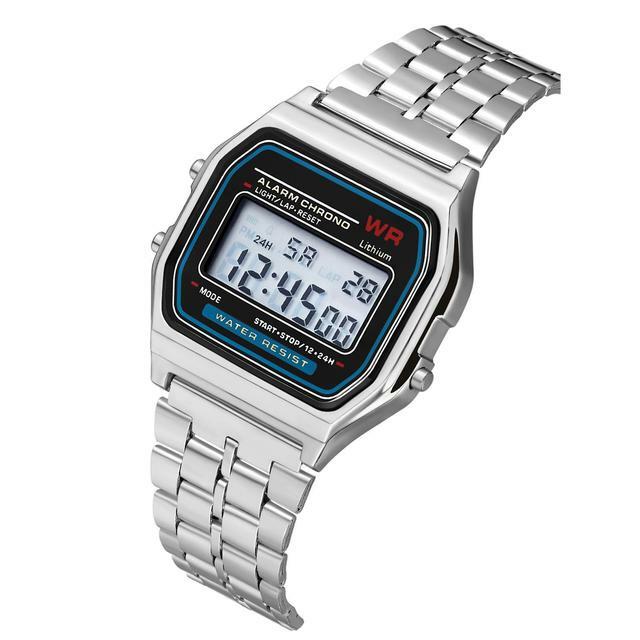 Luxo em aço inoxidável Digital relógio de pulso para homens, exército militar, esporte LED, relógio impermeável, cronógrafo de pulso