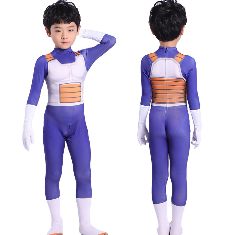Goku super-herói Cosplay fantasia para crianças e adultos, terno Vegeta-Boy azul, vestido Finery, macacão