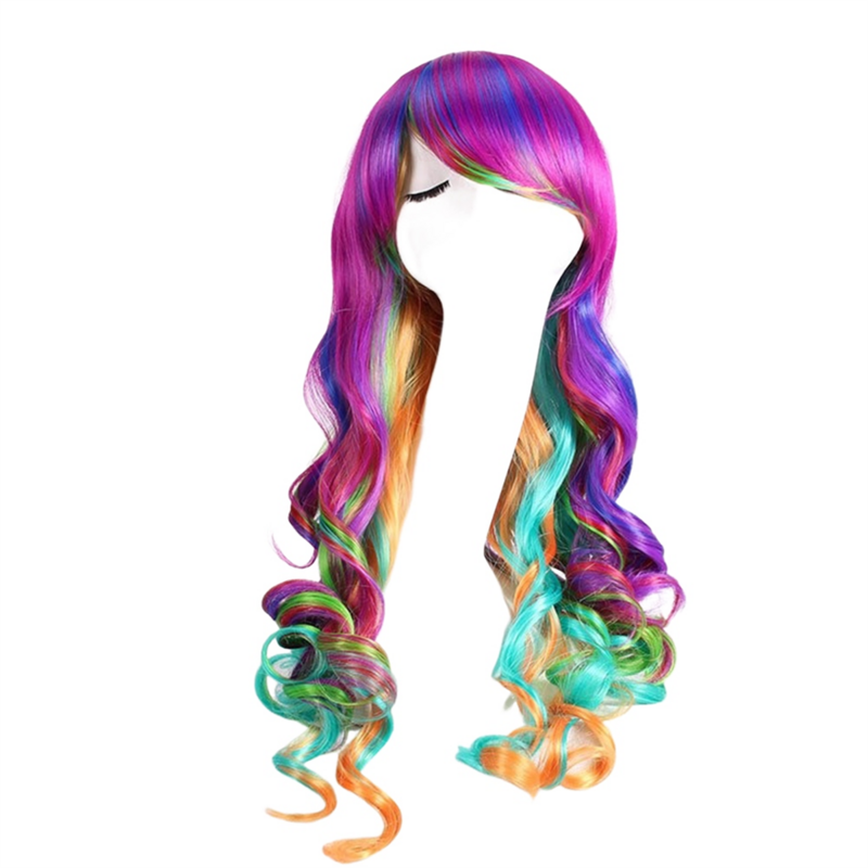 Perruque de cheveux longs bouclés colorés pour femmes, perruque de cosplay anime, mode européenne et américaine élégante pour dames