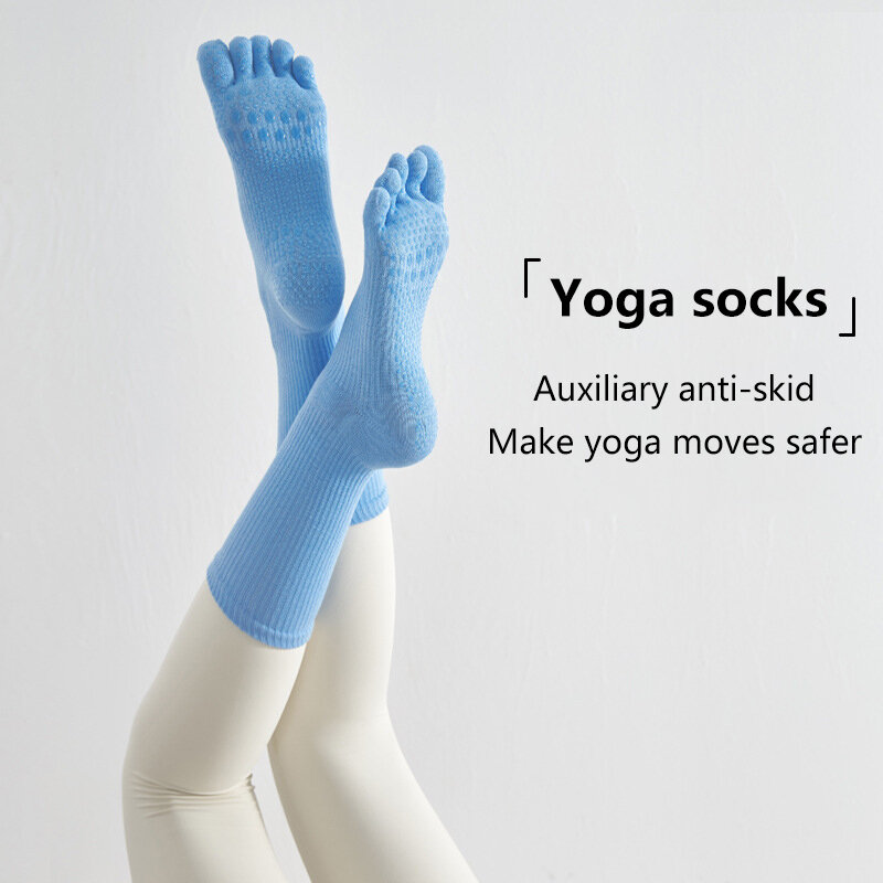 1 par meias de yoga pressão profissional tubo alto pilates esportes meias dispensando não-deslizamento de algodão split-toe cinco dedos meias