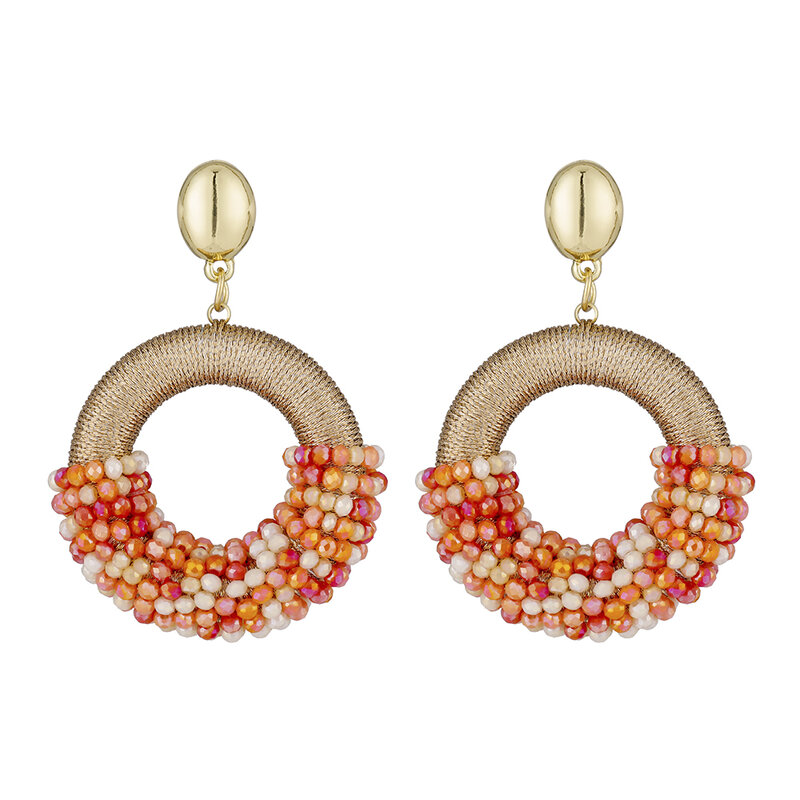 INKDEW Half Thread Half Bead Drop Earrings Handmade Crystal Beads Earrings For Women Jewelry Big Long Earrings Jewelry EA068